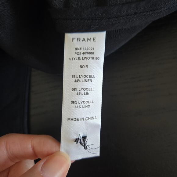 Frame Linen Blend Blazer Black One Button Closure Pleated Shoulder Pads Women 4 - Picture 13 of 13